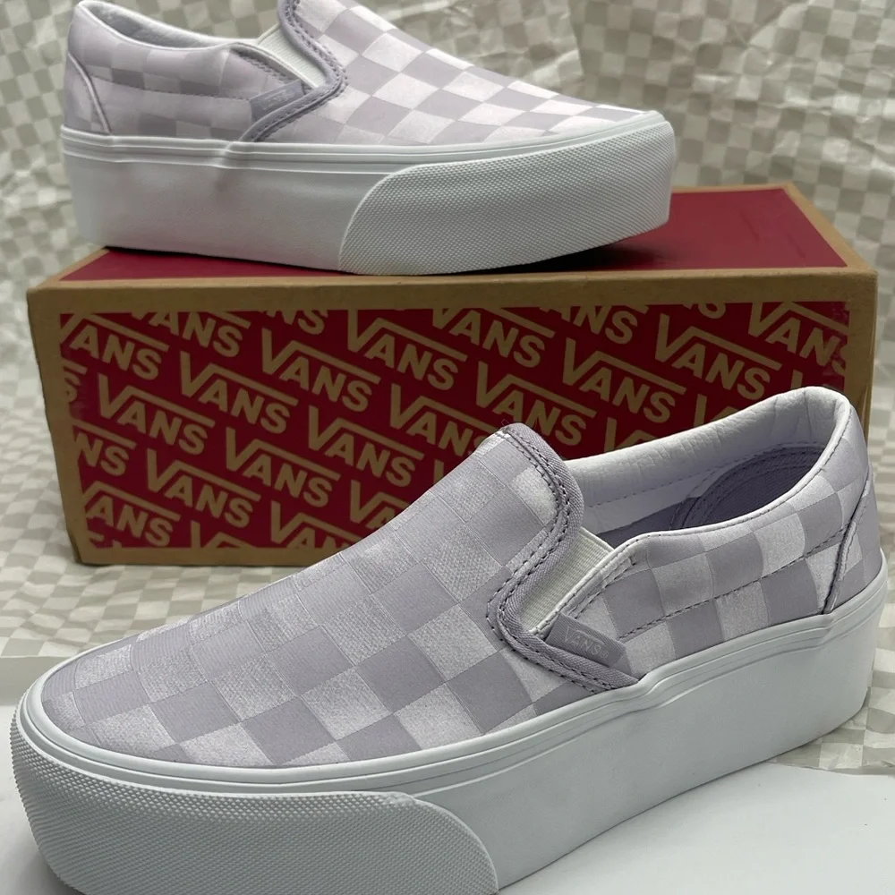 Vans Classic Slip-On Stackform Satin Checkerboard Lilac VN000CN1LLC Platform
